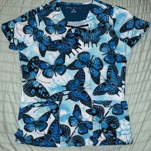 Women's Butterfly Print Scrub Top